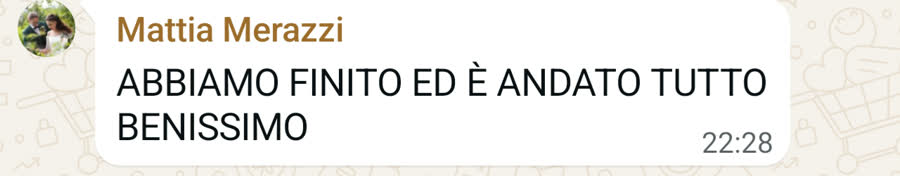 Messaggio WhatsApp di Mattia e Denise